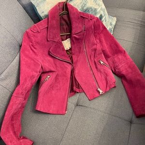 Soia & Kyo Size Small Magenta Suede Moto Jacket